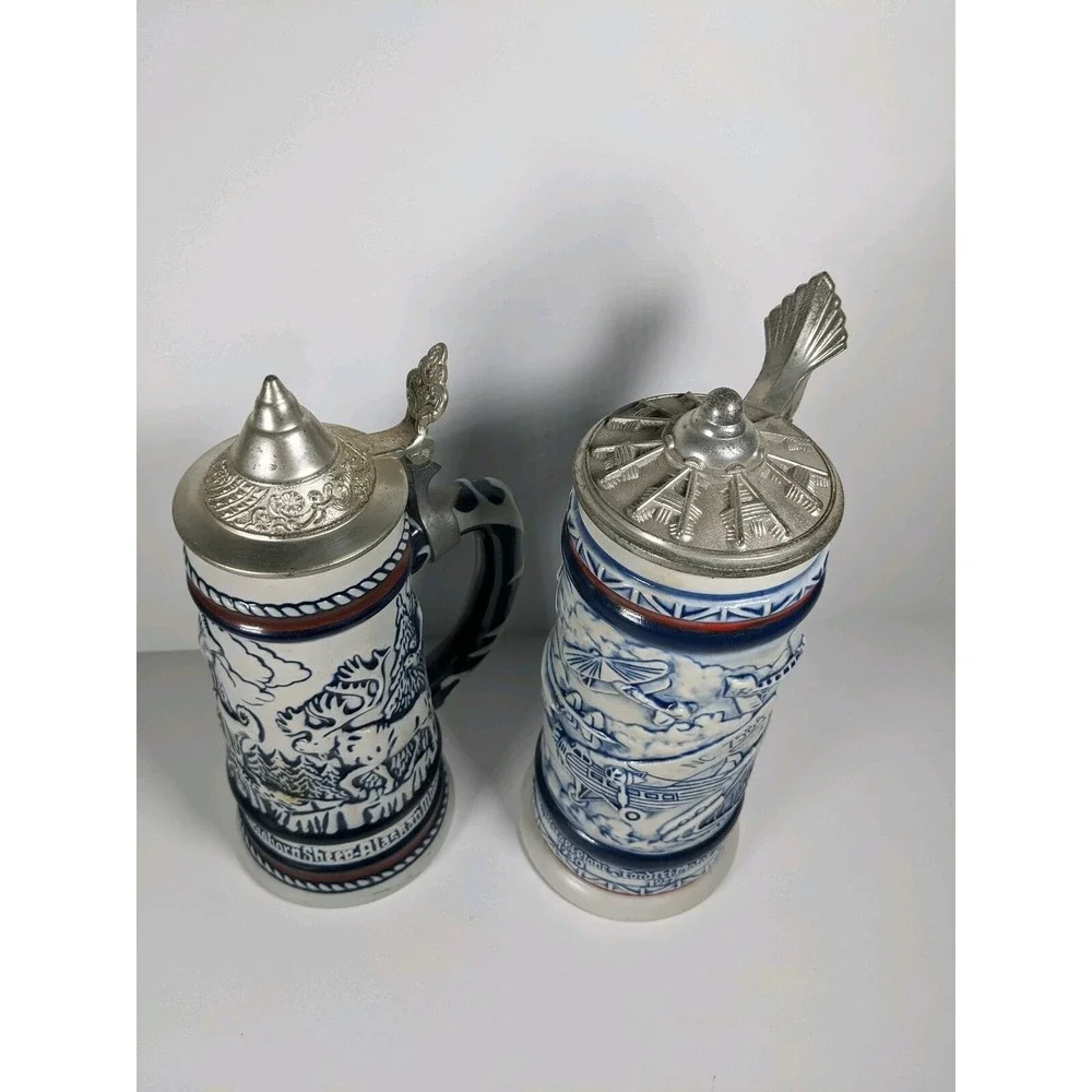 Avon Vintage Beer Steins Wild Country Flying Classics Ceramarte Brazil Set of 2